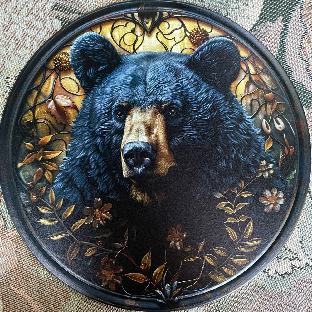 Black Bear Decorative Round Tin Wall Sign Cottage Cabin Home Decor New Gifts